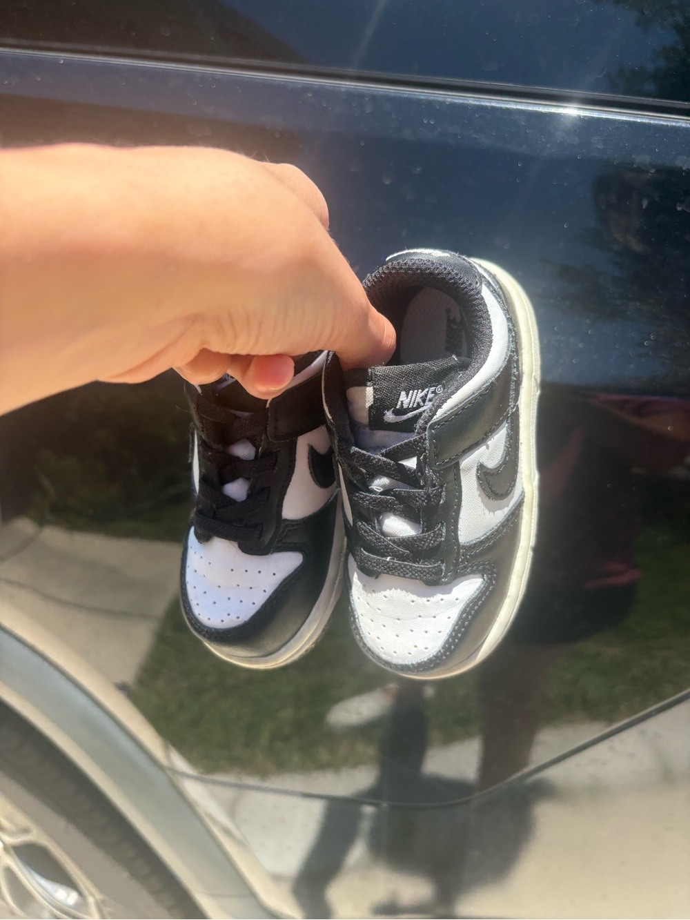 Nike Kids Black and White Low-Top Sneakers with Swoosh